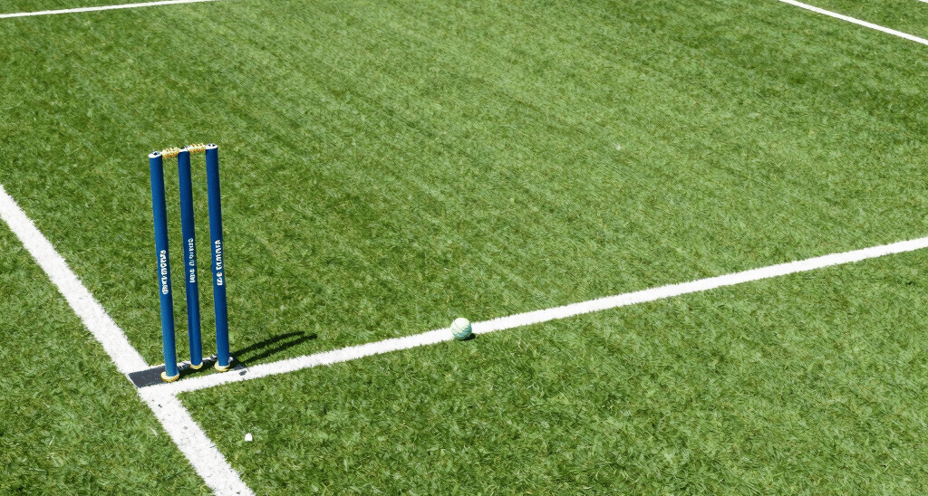 A vibrant football match underway at Vasai East turf under clear blue skies.