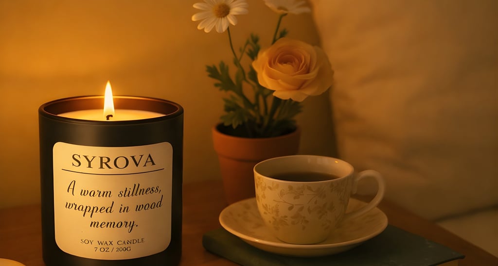 Luxury hand-poured soy candle burning in a modern minimalist living room