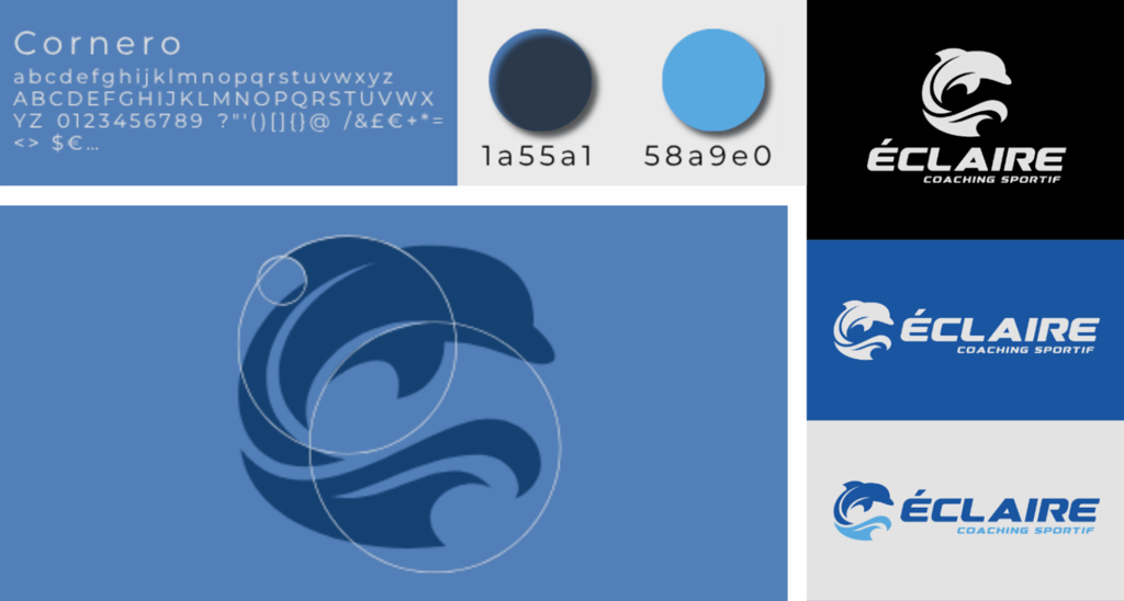 Guide d'identité de marque pour coach sportif avec un logo de dauphin.