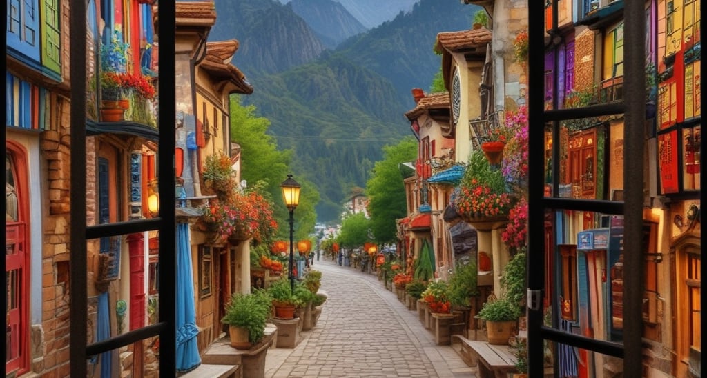 A scenic view of a winding road through mountains.