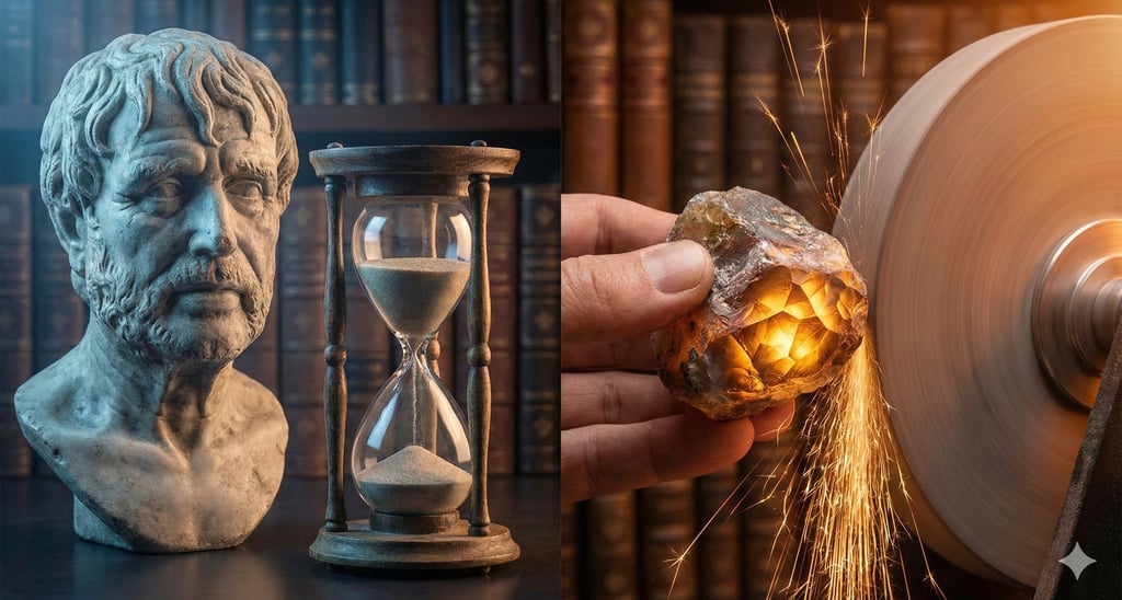 Close-up of a marble bust of the Roman Stoic philosopher Seneca, symbolizing wisdom and Time