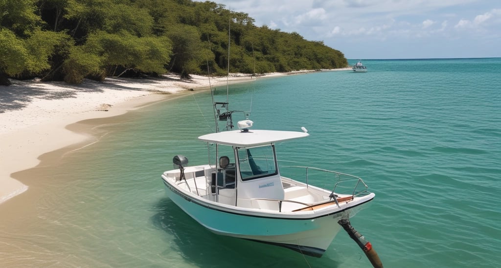 A local angler proudly holding up a vibrant permit fish against a backdrop of crystal-clear turquoise flats under a sunny sky.