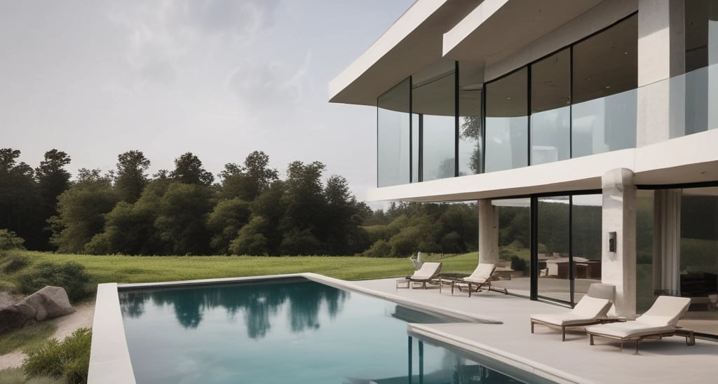 Modern prefabricated house with sleek metal structure and large windows surrounded by greenery.