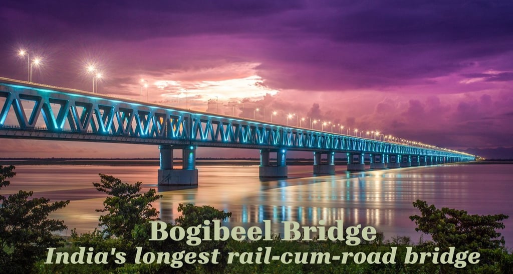 Explore the beautiful night view of Bogibeel Bridge with Dibrugarh Taxi 24×7,