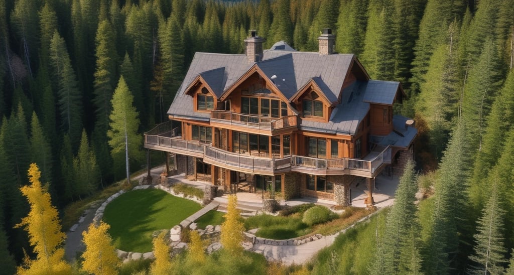 A stunning aerial view of a modern luxury villa surrounded by lush greenery at sunset.