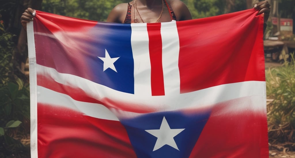 A vibrant community gathering in Liberia celebrating gender equality with colorful banners and smiling faces.