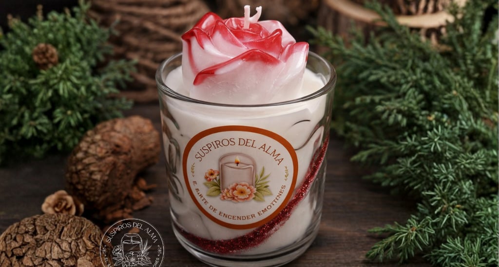 a candle with a rose in a glass jar