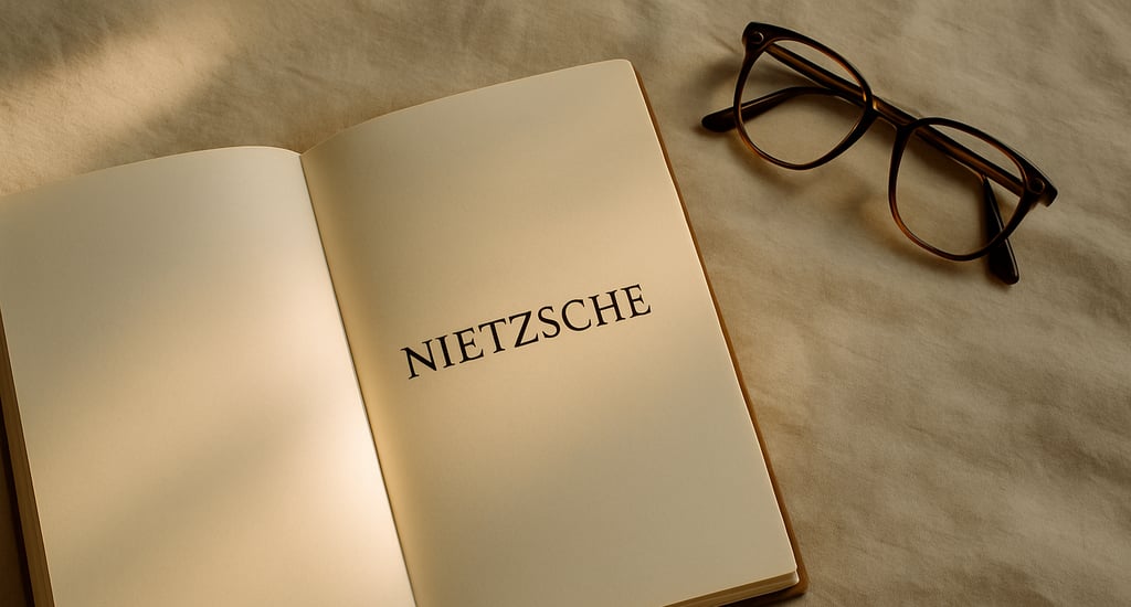 an open book with Nietzsche’s name on the page