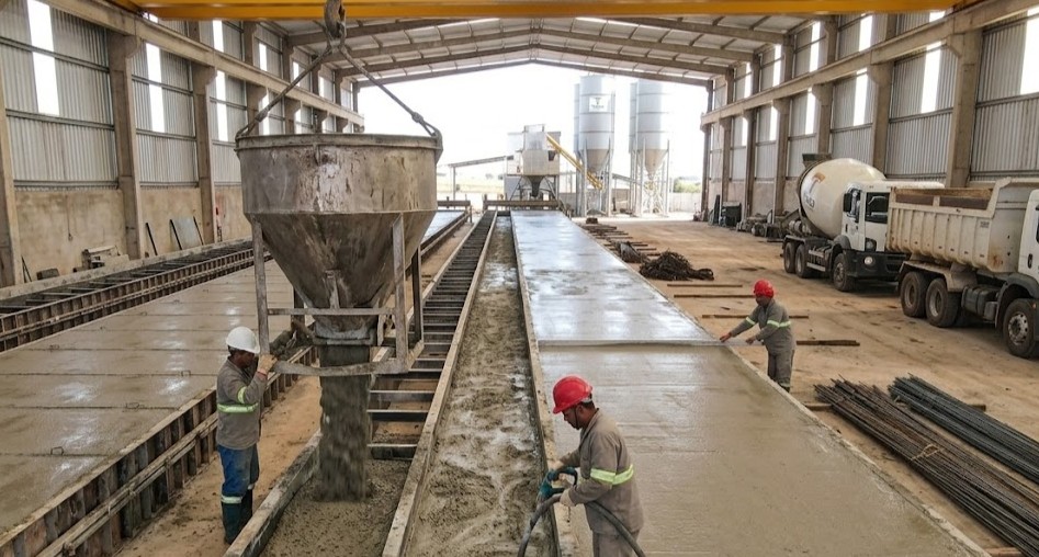 Produção de placas pre moldadas. Grupo Traço
