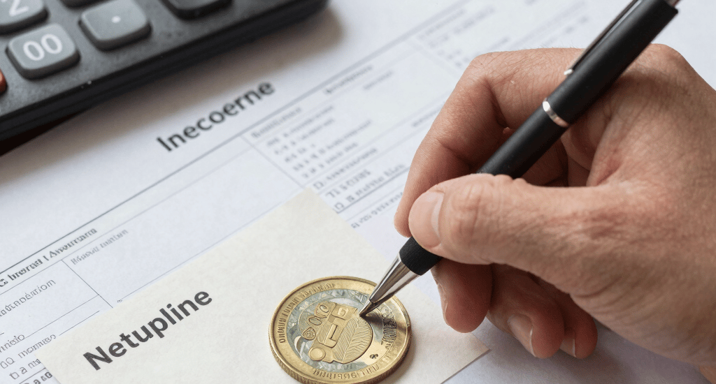 a woman holding a tablet with a chart on it