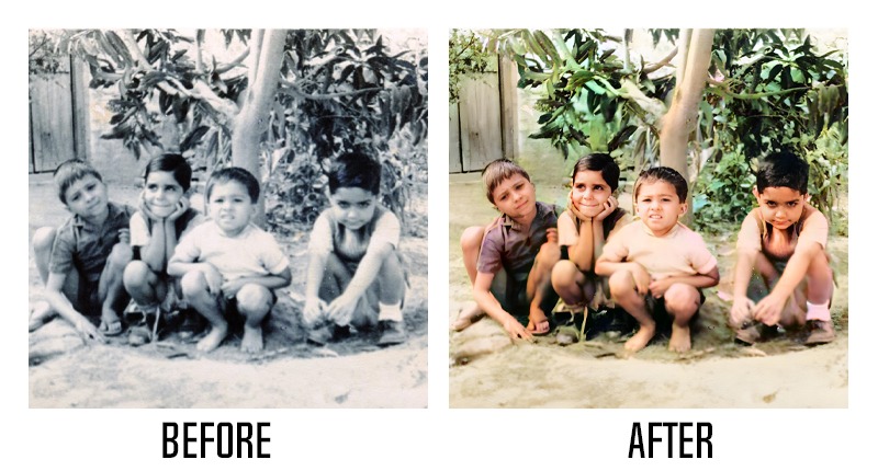Old photograph showing vibrant colors after restoration