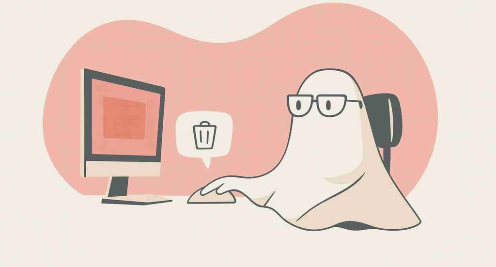 Spöke som sitter vid datorn och kastar en konversation