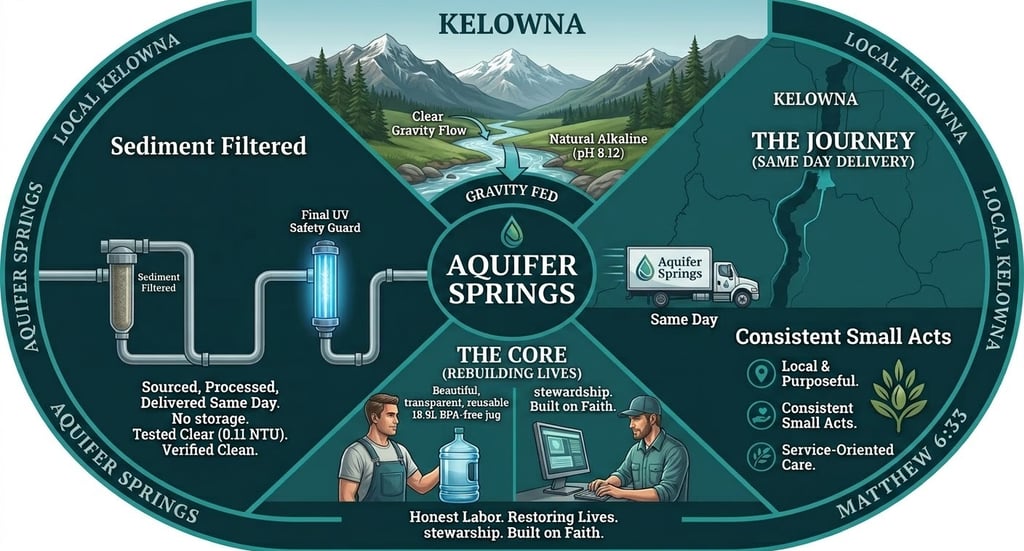 Diagram of Aquifer Springs water process and delivery by local men in Kelowna and Okanagan.