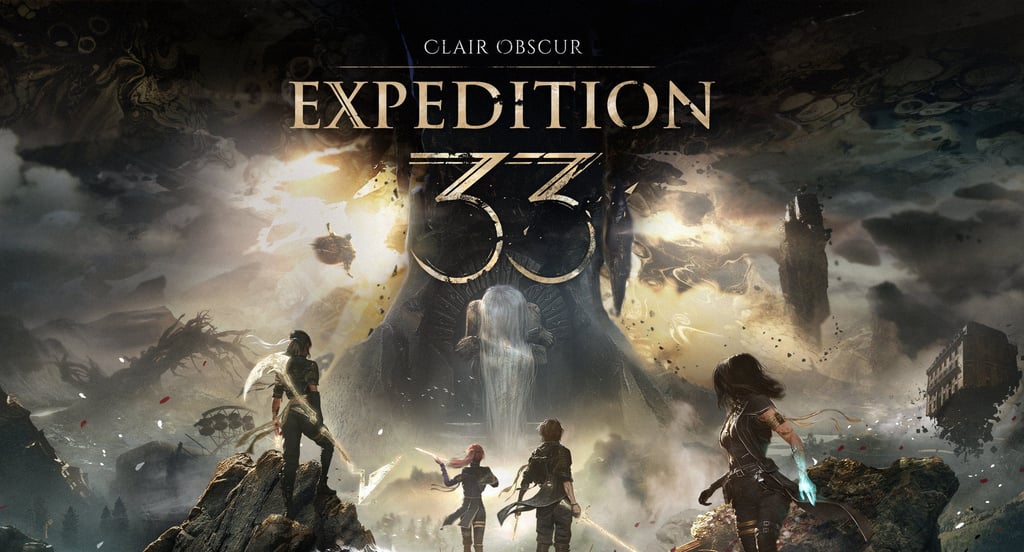 Clair Obscur Expedition 33 Sandfall Interactive a group of people standing around a giant rock