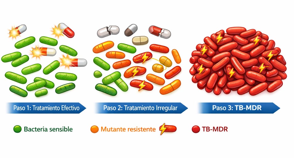 Diagrama del proceso de desarrollo de tb resistente a medicamentos por tratamiento incompleto