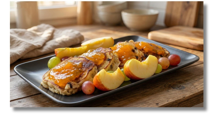 Fluffy protein pancakes made with rice flour and apple — healthy, gluten-free breakfast.