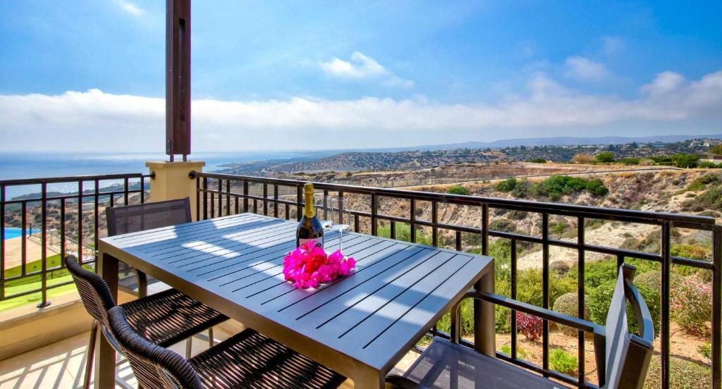 Sunset sea view from the terrace at Theseus Retreat holiday rental in Cyprus