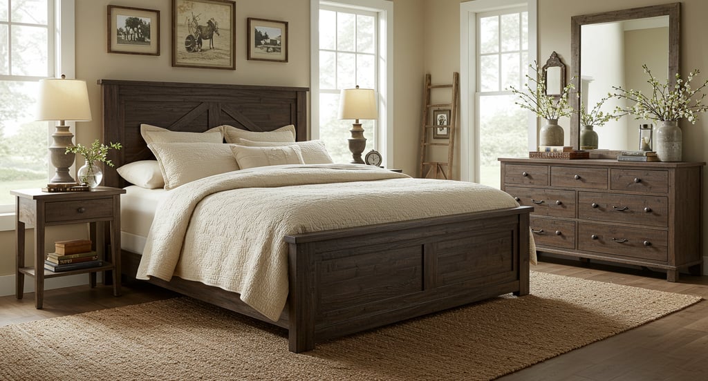 Bedroom featuring rustic farmhouse-style bed frame