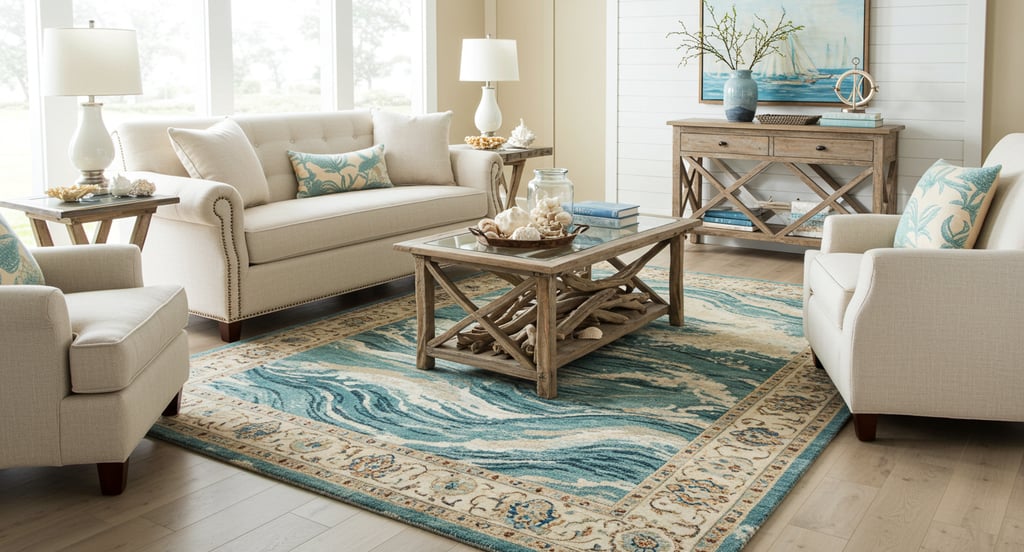 Living room decorated with a coastal-style rug