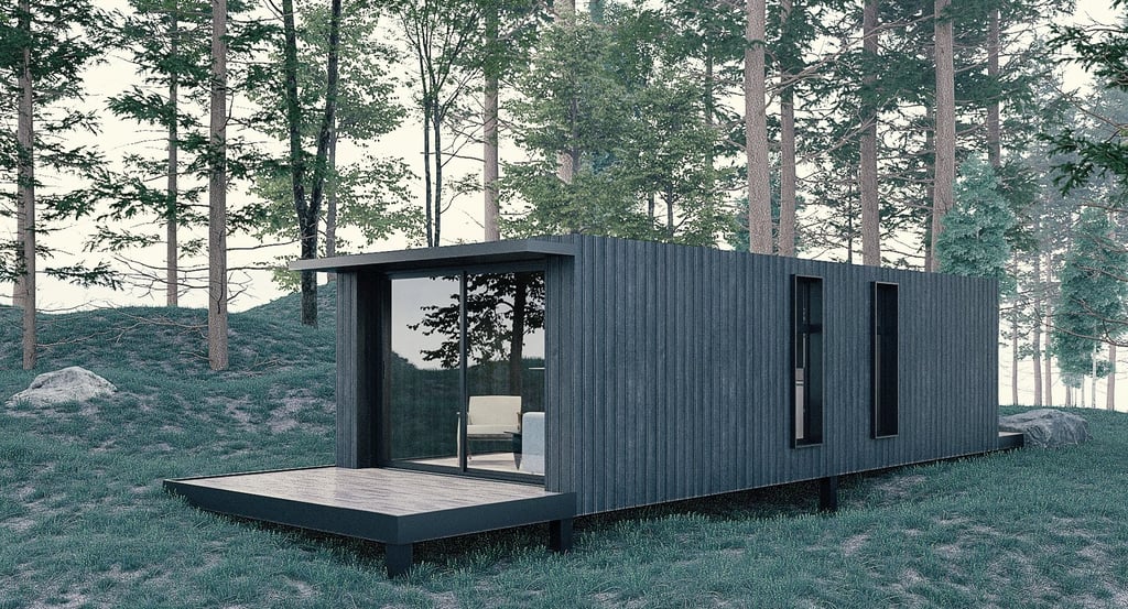 a small house with a small cabin on the grass