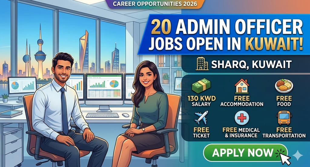 20 Admin Officer Jobs in Kuwait with Free Food & Accommodation. Apply by June 18, 2026, through Perm