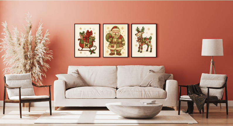 Décoration murale avec des posters de la serié Noël Vintage 