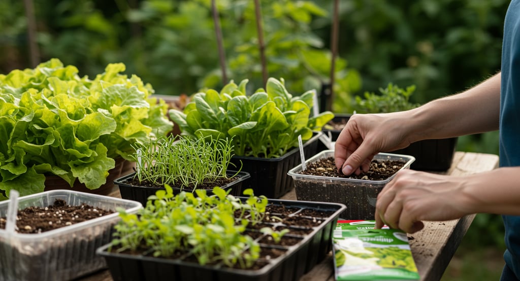 August planting late summer seeds containers fall vegetables herbs planting hands garden