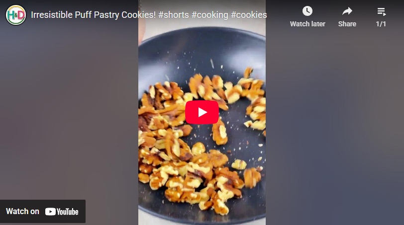 Video recipe for easy puff pastry cookies with jam and walnuts