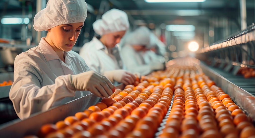 Trabajadoras seleccionado huevos