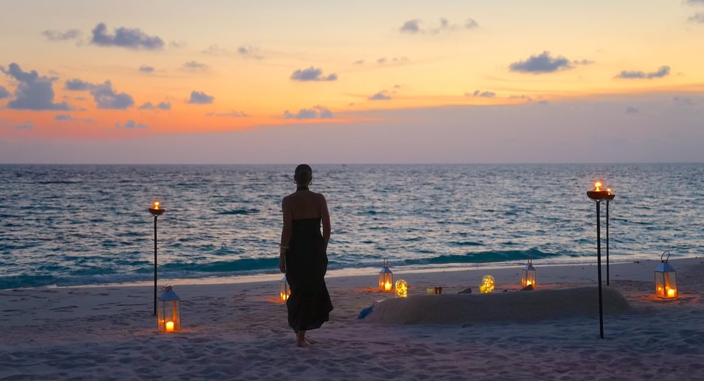 Raffles Maldives private beach dinner