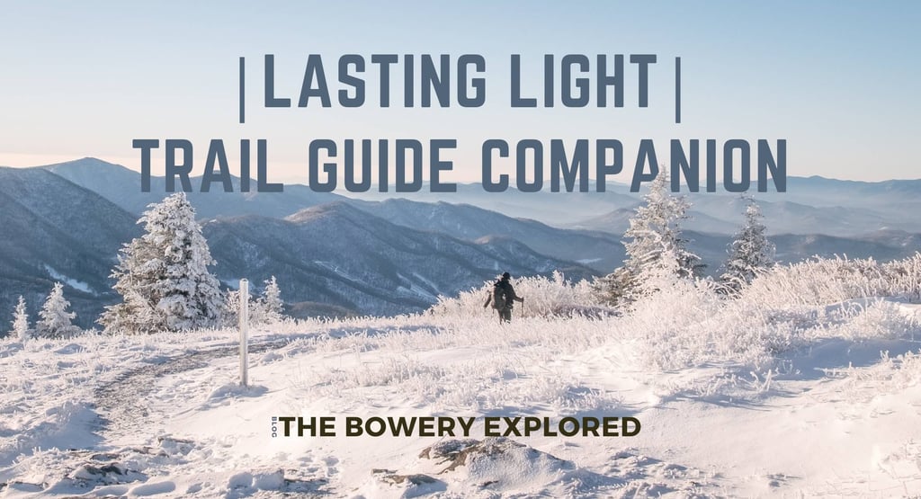 Snow cover Roan Mountain shows hiker on the Appalachian Trail.
