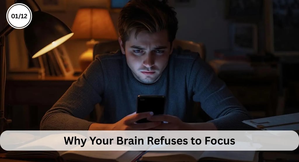 Student distracted at desk struggling to enter study focus mode — Thunder Motivation.