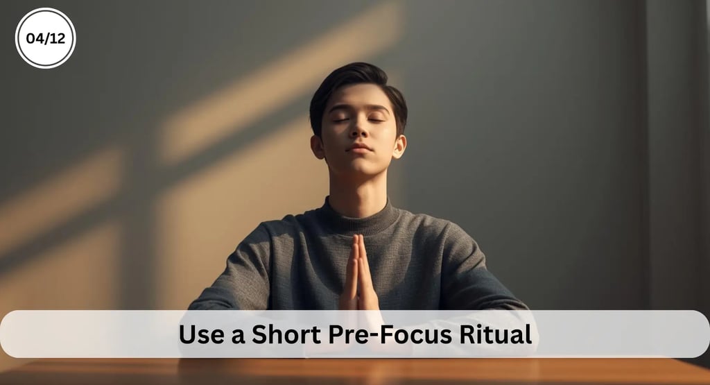 Student doing a short breathing ritual to shift the brain into study focus mode.