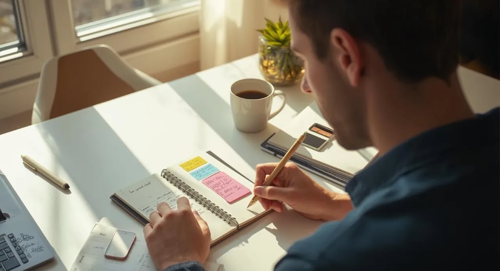 Notebook with goals on clean desk showing steps to build motivation.