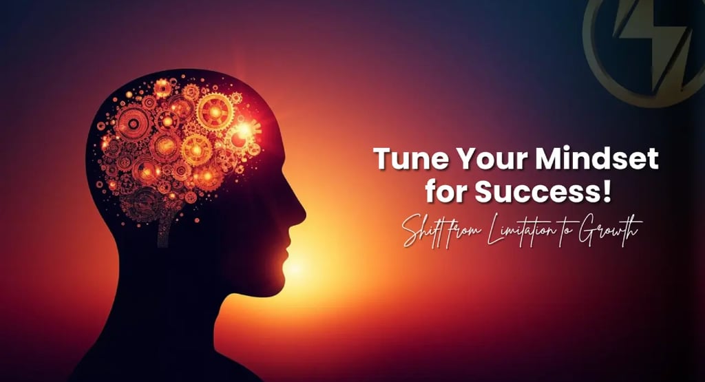 Mindset transformation visual of brain glowing with growth, symbolizing success and positive change.