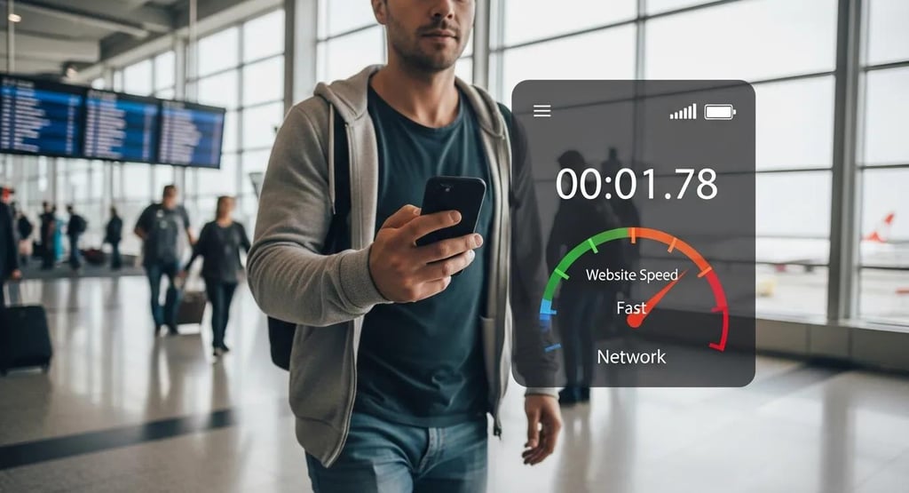 Person testing website speed on smartphone 