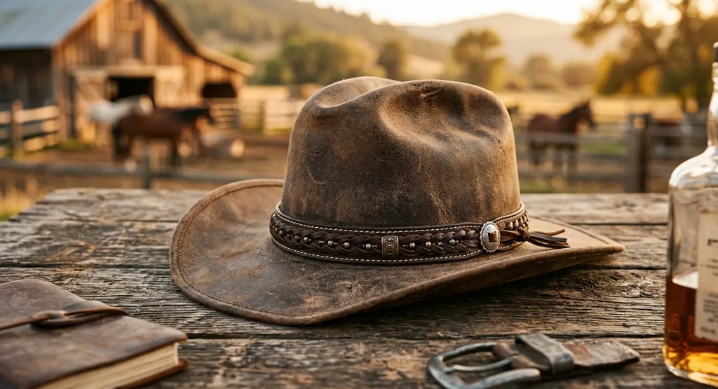 Gros plan sur un vrai chapeau de cowboy authentique en cuir.