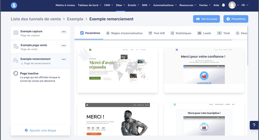 Templates des pages de remerciement