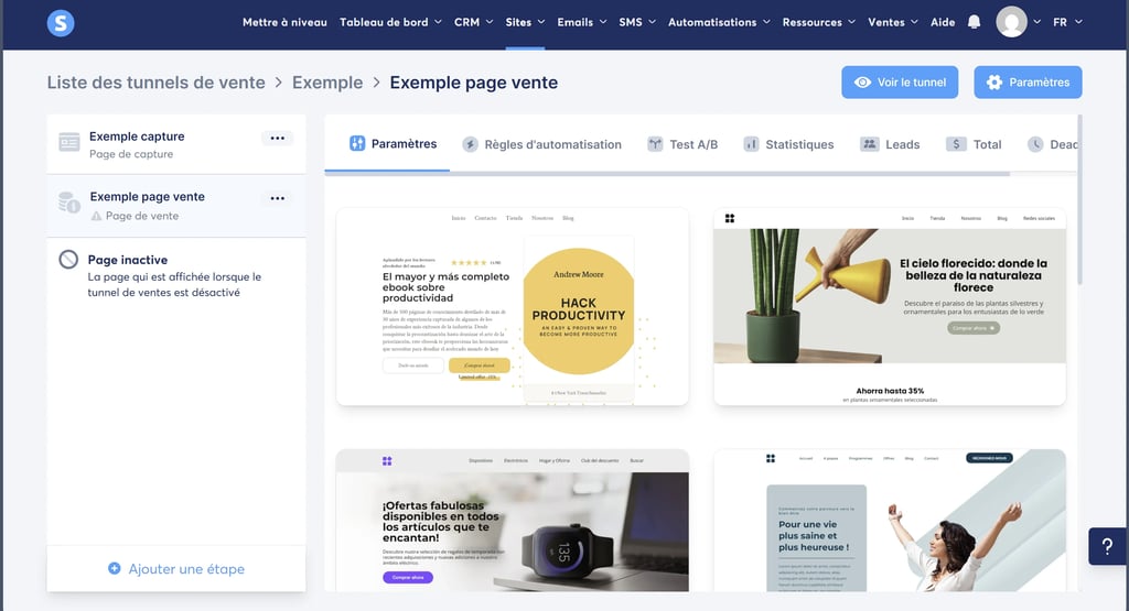 Templates des pages de vente