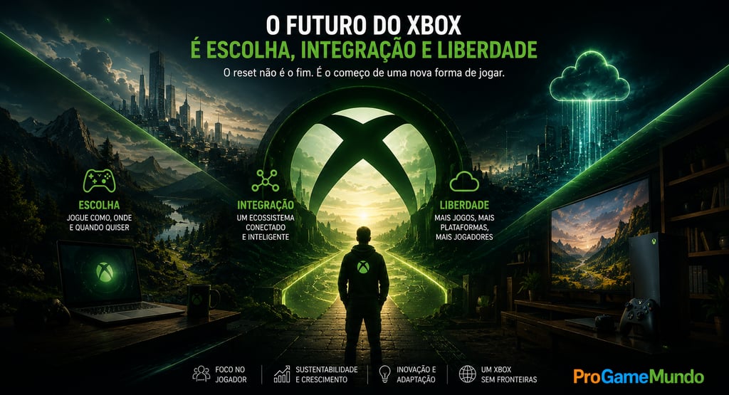 Imagem mostra futuro integrado do Xbox com console, PC e nuvem.