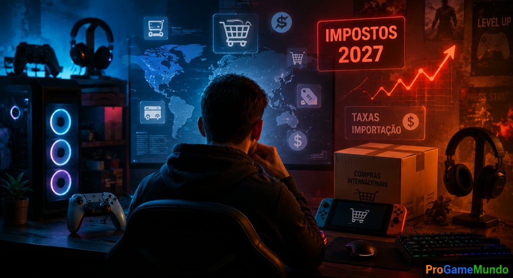 Jogador analisa impostos em compras internacionais de games.