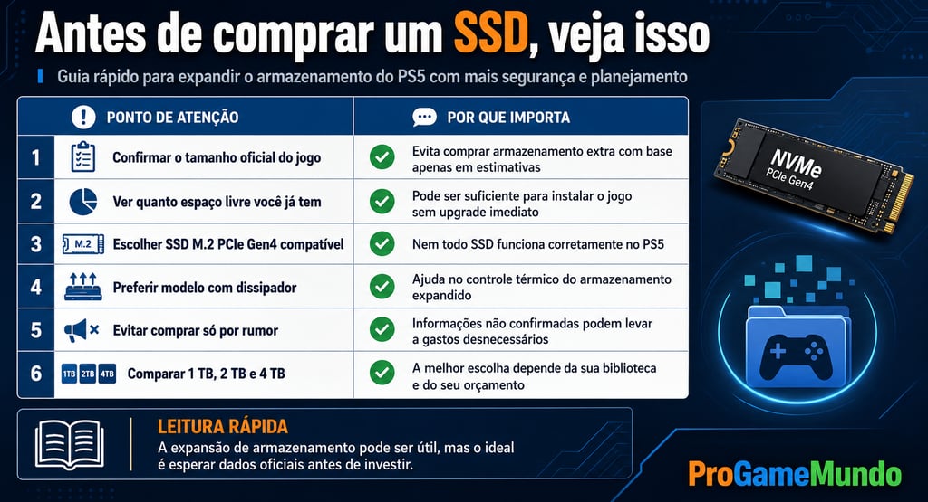 Miniquadro mostra cuidados antes de comprar SSD para o PS5.