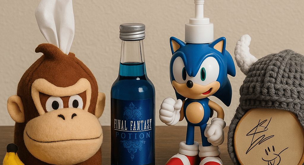 a stuffed animal and a bottle of sonic the hedge