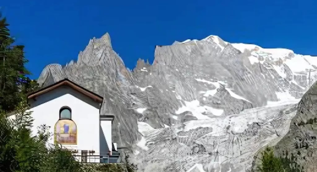Notre-Dame de Guérison Sanctuary with Mont Blanc in the background