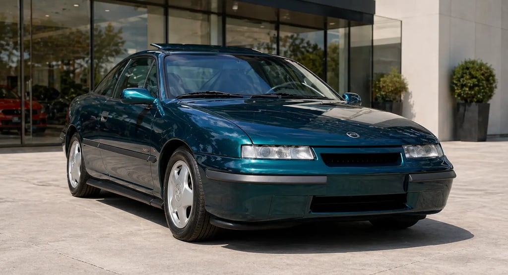 carro esportivo clássico dos anos 90 em ambiente moderno com design aerodinâmico elegante