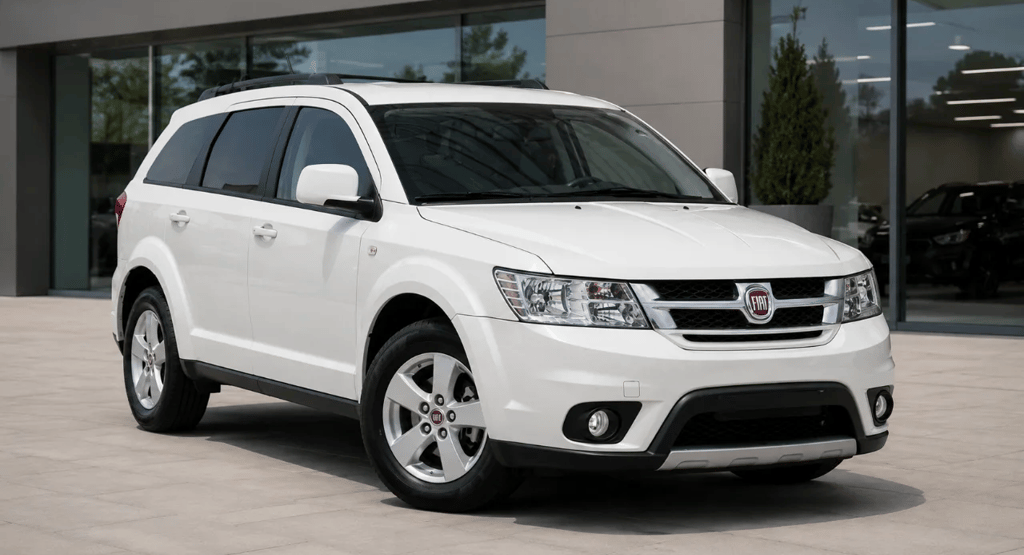 Fiat Freemont 2014 Precision branca vista de frente em showroom externo