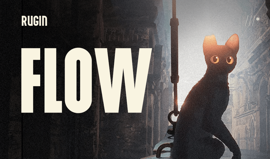 gato preto olhos amarelos. gato da animação "flow" festival de cannes.