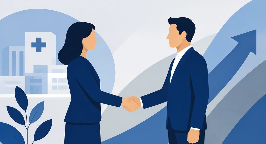 Flat-style vector illustration of a professional business handshake between two minimalist figures i