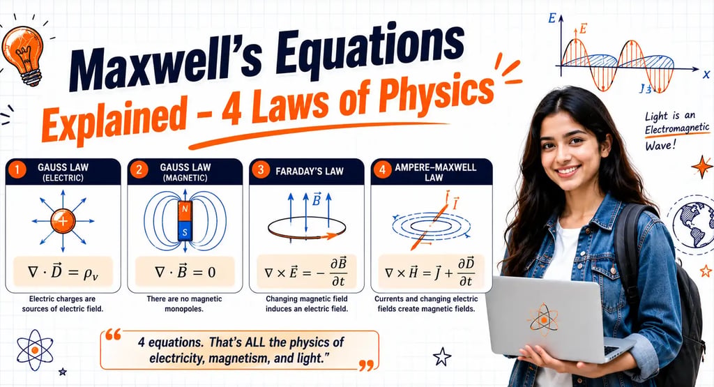 Maxwell's Equations explained with Gauss, Faraday and Ampere-Maxwell laws in electromagnetics