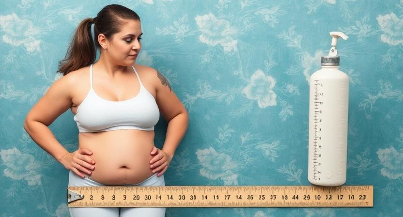 a obese woman standing on a scale scale with a measuring tape measure tape